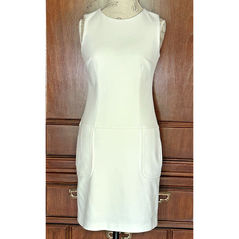 Laundry By Shelli Segal Cream Lined Sheath Dress Pockets Exposed Zipper Size 4
